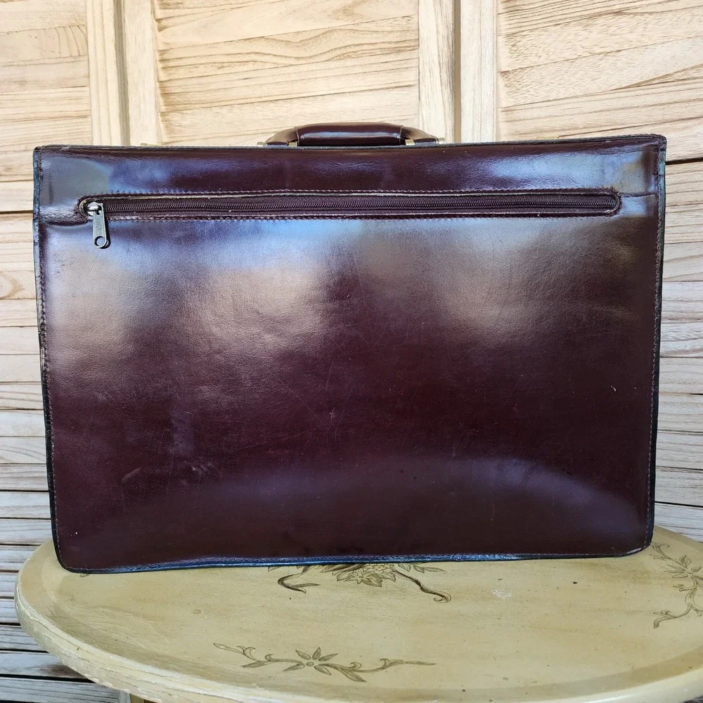 Vtg RKS Burgundy Top Grain Leather Hard Briefcase Portfolio Case Professional